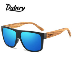 DUBERY Square Wood Polarized Sunglasses Men Women Wooden Temple Sport Glasses