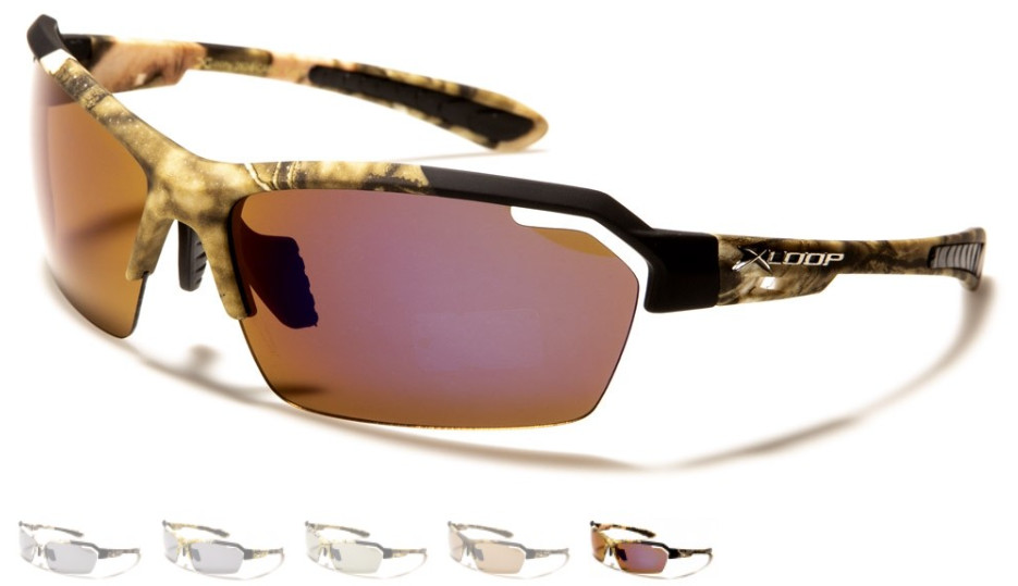 X-Loop Wrap Around SemiRimless Camouflage Camo Sunglasses Hunting Fishing Hiking