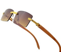Mens Sunglasses Small Rectangular Hip Hop Rapper Gold Clear Lens Square Rimless