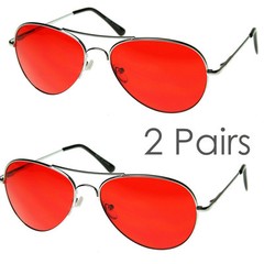 2 Pairs Mens Retro Classic Metal Pilot Red Lens UV Sunglasses Spring Hinge