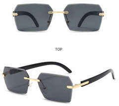 Sunglasses Rimless UV400 Protection Blue Lens Rectangular Rapper Hip Hop Style