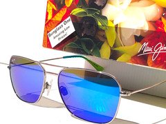 Maui Jim NAAUAO Shiny Silver POLARIZED Hawaii Blue Lens Sunglass B675-17B