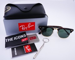 Ray-Ban Sunglasses RB3016 Clubmaster Classic Tortoise Frame Green Lenses 49mm