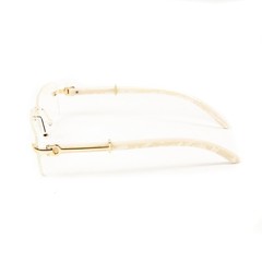 Men’s Vintage Gold Frame Rimless Hip Hop White Woodgrain Clear Lens Glasses