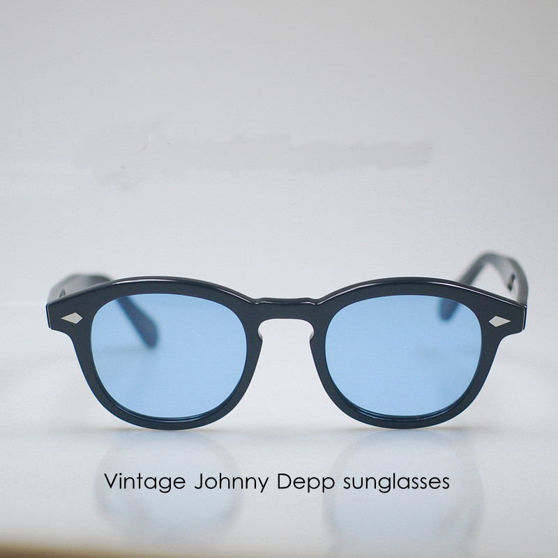 Men solid Acetate Johnny Depp blue sunglasses mens hipster sky blue lens glasses