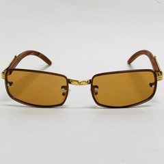 Rimless Sunglasses Rectangle Wood Grain Frame Brown Lens Men Hip Hop Lentes 2026