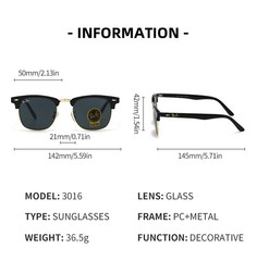 Ray-Ban RB3016 Sunglasses Clubmaster Classic Black Frame Glass Gray Lens 51mm US