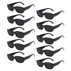 Geopty 10 Pack Black Rectangle Sunglasses for Women Bulk Cool Medium,