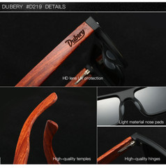 DUBERY Rimless Wood Polarized Sunglasses Men Women Square Wooden Temple Glasses