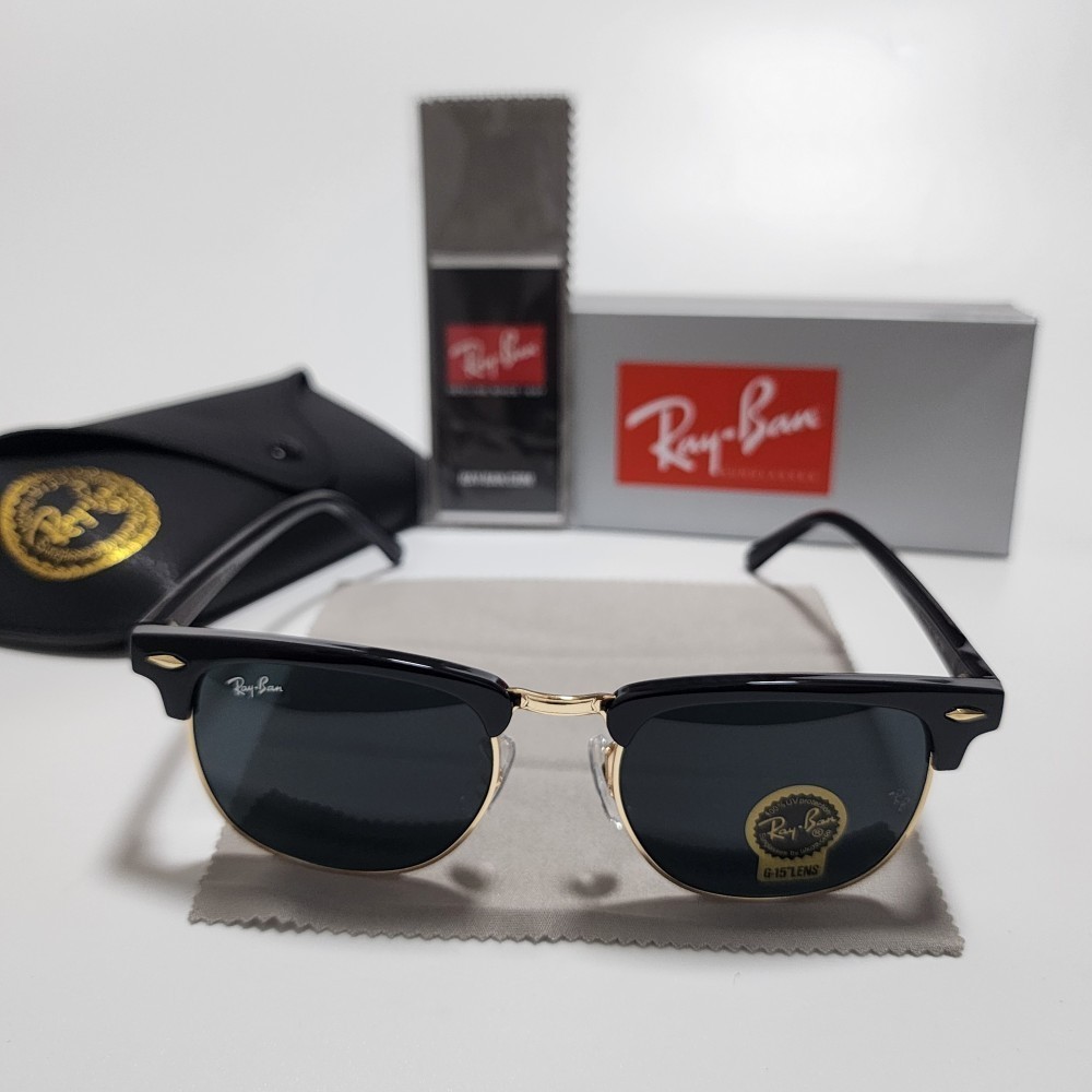 Ray-Ban RB3016 Sunglasses Clubmaster Classic Black Frame Glass Gray Lens 51 mm