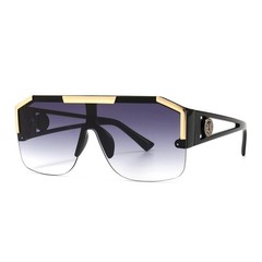 Oversized Square Flat Top Shield Sunglasses Black Gold Gradient Lens Hip Hop Men