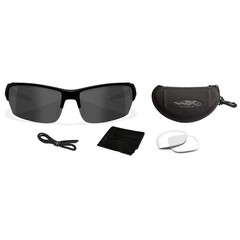 Wiley X Valor Sunglasses: Matte Black Frame, 2-Lens Smoke Grey/Clear