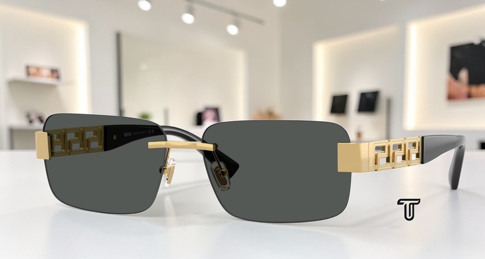 VERSACE VE2298 100287 Gold Dark Grey 58 mm Men’s Sunglasses