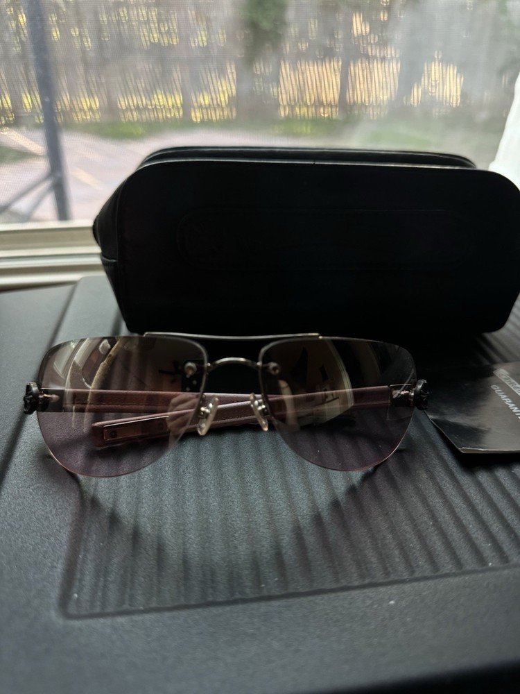 CHROME HEARTS Classic Oval Sunglasses Pink Aviator Cross Sterling Silver
