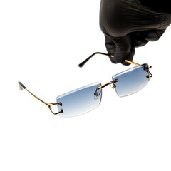 Gold Frame Stylish Narrow Rimless Sky Blue Gradient Tinted Lens Sunglasses