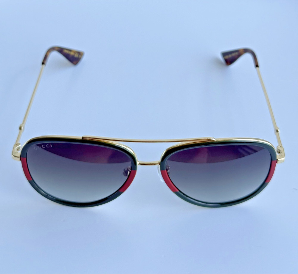 Gucci GG0062S 003 Aviator Sunglasses in Green/Red Grey Lenses
