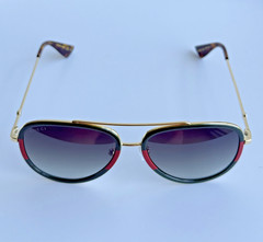 Gucci GG0062S 003 Aviator Sunglasses in Green/Red Grey Lenses