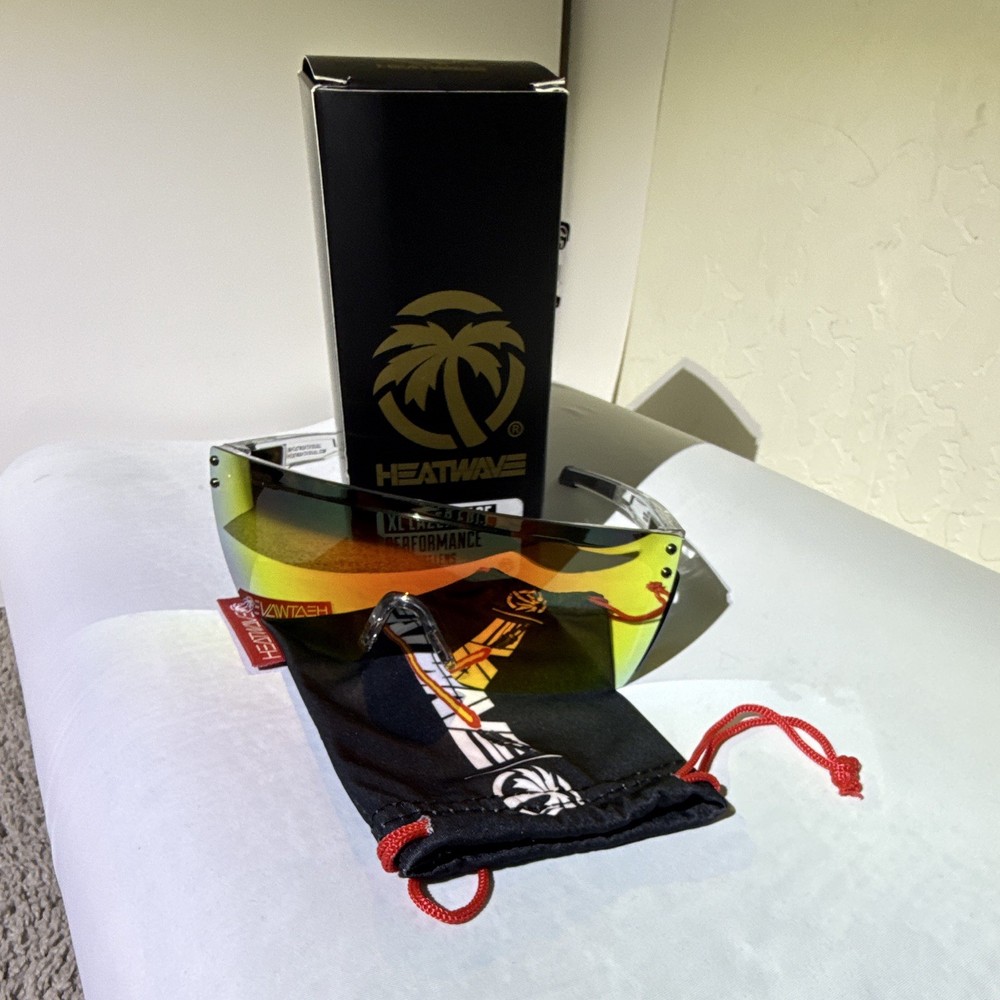 Heatwave Men’s Lightweight Shield Sunglasses, Clear Frame, Mirrored Lens