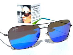 Maui Jim NAAUAO Shiny Silver POLARIZED Hawaii Blue Lens Sunglass B675-17B