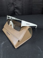 Burberry BE4291 Shield Sunglasses White Plastic Frame Gray Tinted Lenses