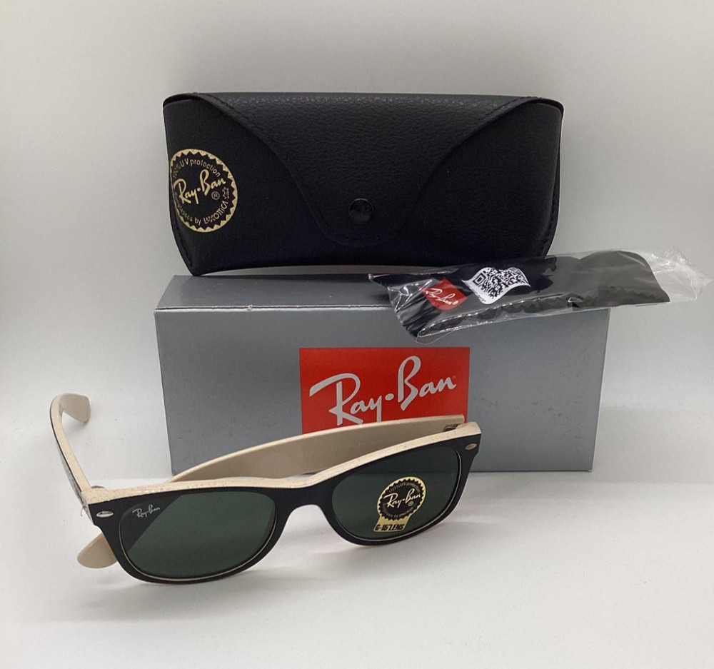 Ray Ban New Wayfarer (RB2132-875) Black on Beige 52mm/G-15 Green Sunglass