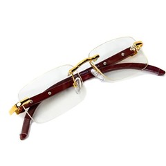Men’s Clear Lens Wood Grain Gold Frame Retro Rectangular Hip Hop Luxury Glasses