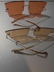 Men’s Rimless Sunglasses Gold Metal Frame Brown Tinted Plastic Lenses lot B1