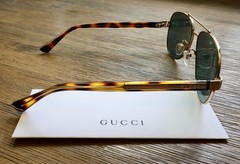 Gucci GG0528S 009 63mm Aviator Sunglasses in Havana and Gold with Velvet case