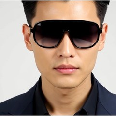 SUNGLASSES MEN DESIGNER GLASSES RECTANGULAR STYLE FLAT BLACK LENS MODERN STYLE
