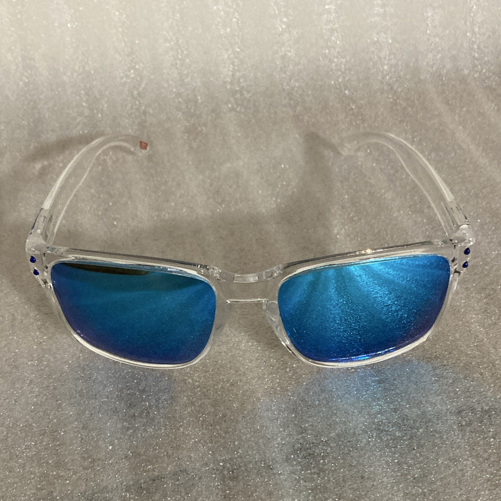 Oakley Men’s Holbrook Square Sunglasses Clear Plastic Frame Blue Lens Polarized