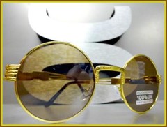 Classy Sophisticated Vintage Retro Style SUN GLASSES Round Gold Frame Brown Lens
