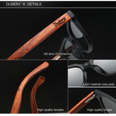 DUBERY Men Women Wood Polarized Square Sunglasses Wooden Temple Outdoor Glasses