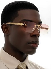 Mens Sunglasses Small Rectangular Hip Hop Rapper Gold Clear Lens Square Rimless