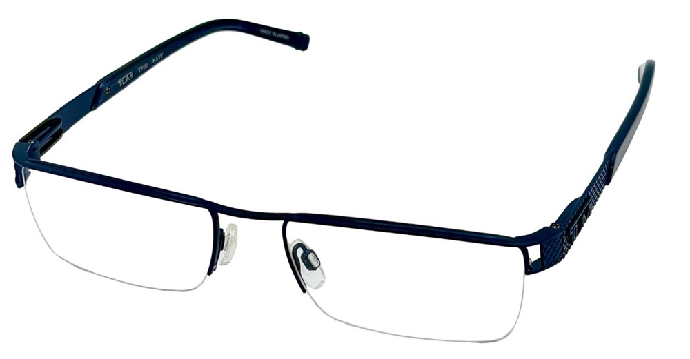 Tumi Mens Navy Rimless Stainless Steel Rectangle Eyewear Frame T100 53mm