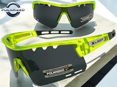 Sporty Biker Wrap Around Shield Fishing POLARIZED SUN GLASSES Large Green Frame