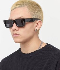 EYLRIM Thick Frame Square Sunglasses for Women Men Medium, 01 Black/Grey