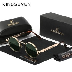 KINGSEVEN Polarized Steampunk Round Sunglasses Stainless Steel Vintage UV400 Uni