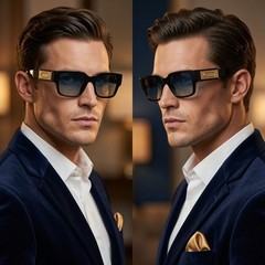 Mens Black Square Sunglasses Blue Gradient Lens Modern Eyewear Designer Lentes
