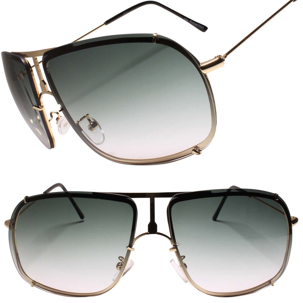 Designer Modern Upscale Fashionable Dapper Gold & Green Rectangle Sunglasses