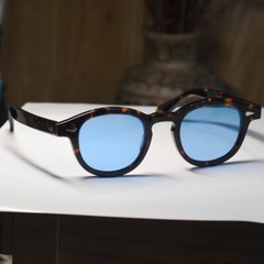 Johnny Depp sunglasses mens solid acetate tortoise glasses sky blue lens SMALL