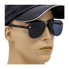 Maybach Large Rimless Metal Aviator Sunglasses Black Frame Dark Smoke Lens MH3
