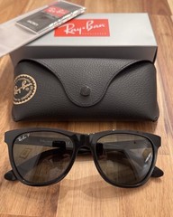 EUC Ray Ban Polarized Unisex Sunglasses RB 4184 Black 54-17-145 Italy Case Box