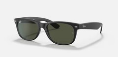 Ray-Ban New Wayfarer RB2132 Sunglasses – Rubber Black/G-15 Green 55mm