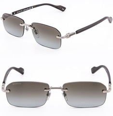 GUCCI GG1221S WEB Logo 1221 Silver Brown 008 Rimless Narrow Unisex Sunglasses