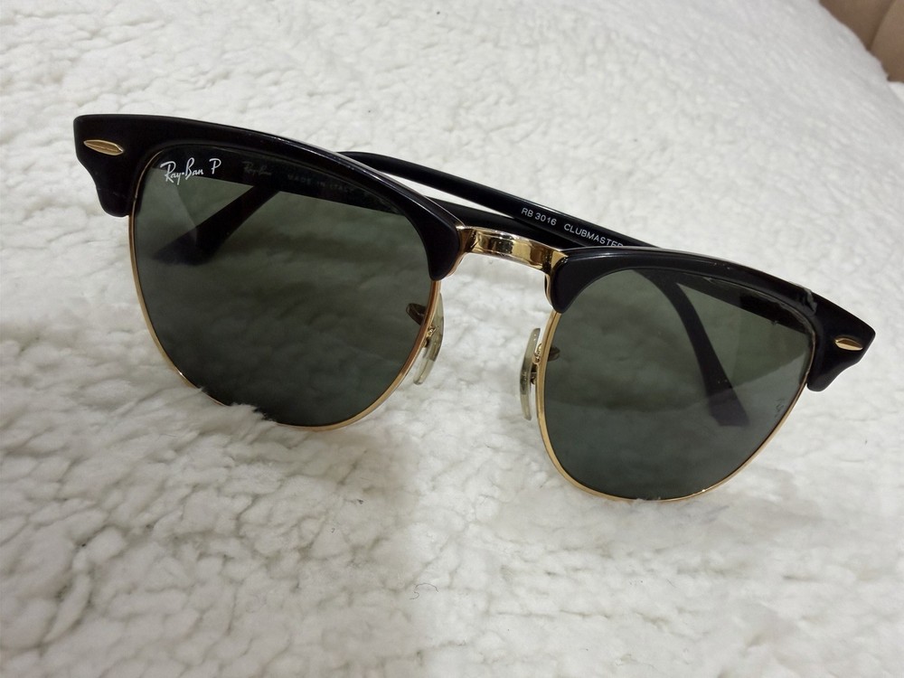 Ray-Ban RB3016 Clubmaster Polarized Sunglasses Black Gold RB3016 901/58 Italy