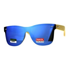Real Bamboo Wood Temple Sunglasses Square Rims Behind Mirror Lens