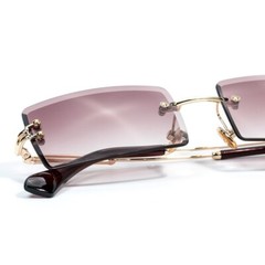 Burgundy Tint Gold Rectangle Men’s Rimless Square Vintage Classy Buff Sunglasses