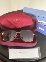 Gucci Men’s Square Sunglasses Gold Metal Frame Gray Gradient Tinted Lens 145mm