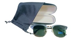 Browline Sunglasses W/ Matte Black & Gold Frame With G15/Green Polarized Lenses