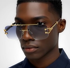 Mens Sunglasses Hip Hop Quavo Migos Rimless Gold SQUARE Frame Diamond Cut Lens